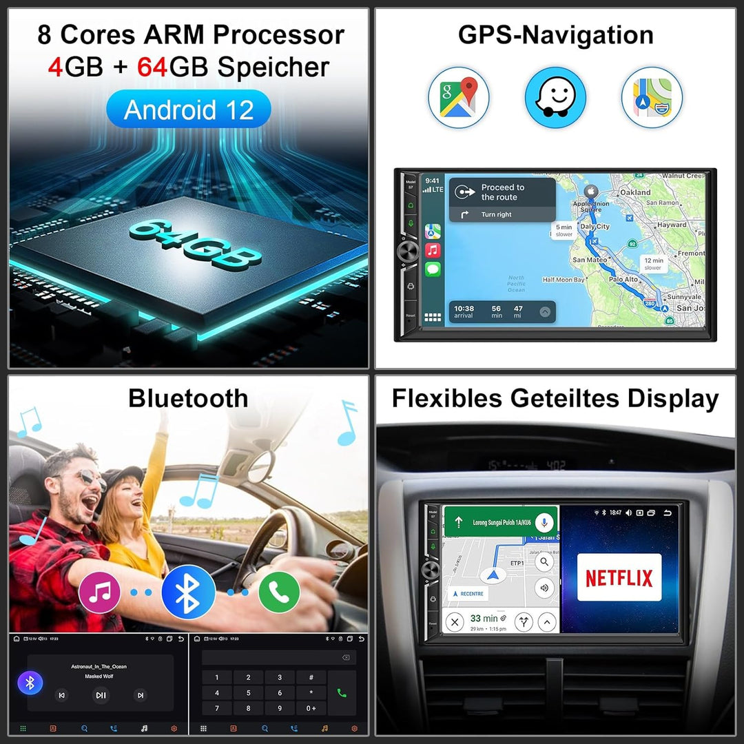 DAB+ Autoradio Android Doppel Din Radio mit Wireless Carplay Wireless Android Auto mit Bildschirm, 8