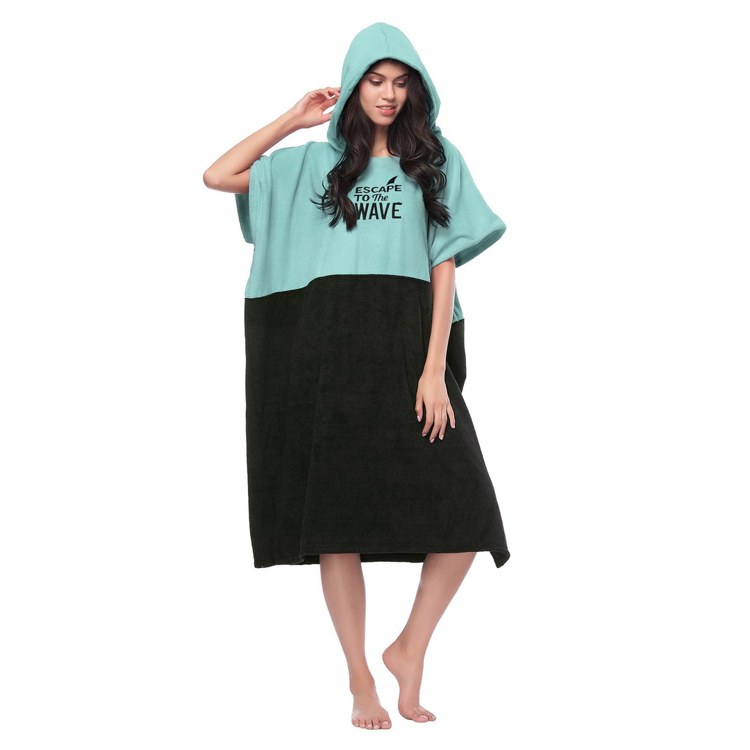 Vulken Bademantel mit Kapuze, Surfponcho für Umziehen Öffentlichkeit Frauen S/M Gross Petrol Teal, T