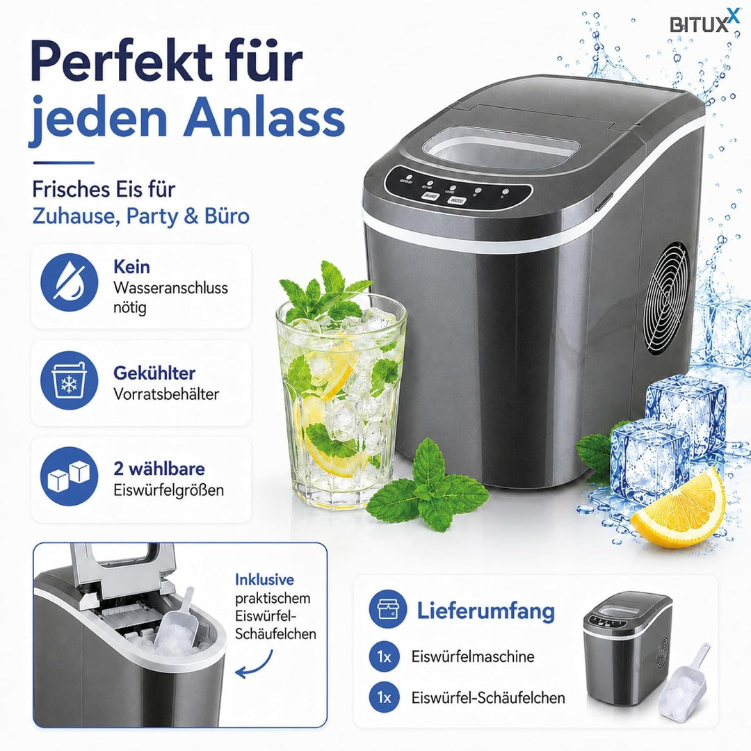 Eiswürfelmaschine Eiswürfelbereiter Eiswürfel Ice Maker EIS Maschine Icemaker, Dunkelgrau