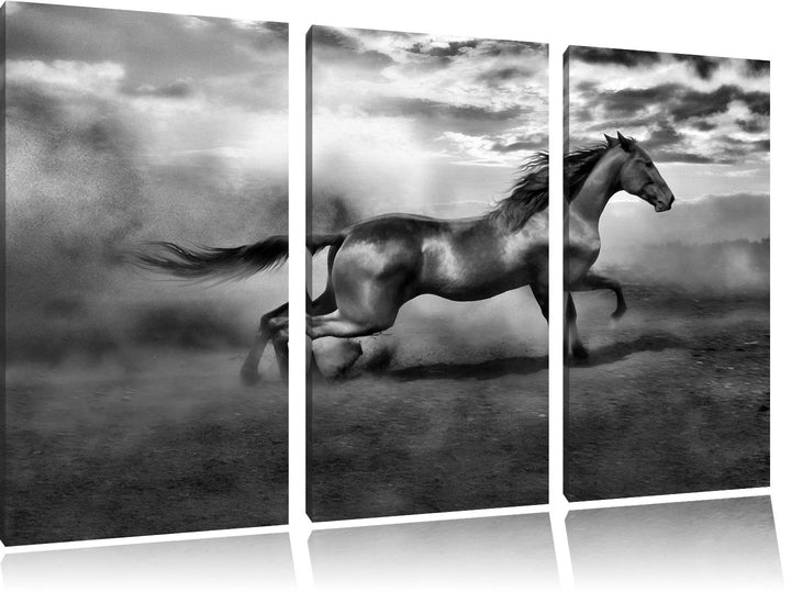 Pixxprint Rennendes Wildpferd als Leinwandbild/Grösse: 3 Teilig (120x80) cm/Wandbild/Kunstdruck/fert