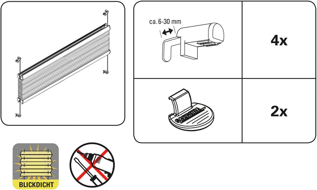 GARDINIA EASYFIX Plissee ohne Bohren, Zum Klemmen, Blickdichtes Falt-Rollo, Inkl. aller Montage-Teil