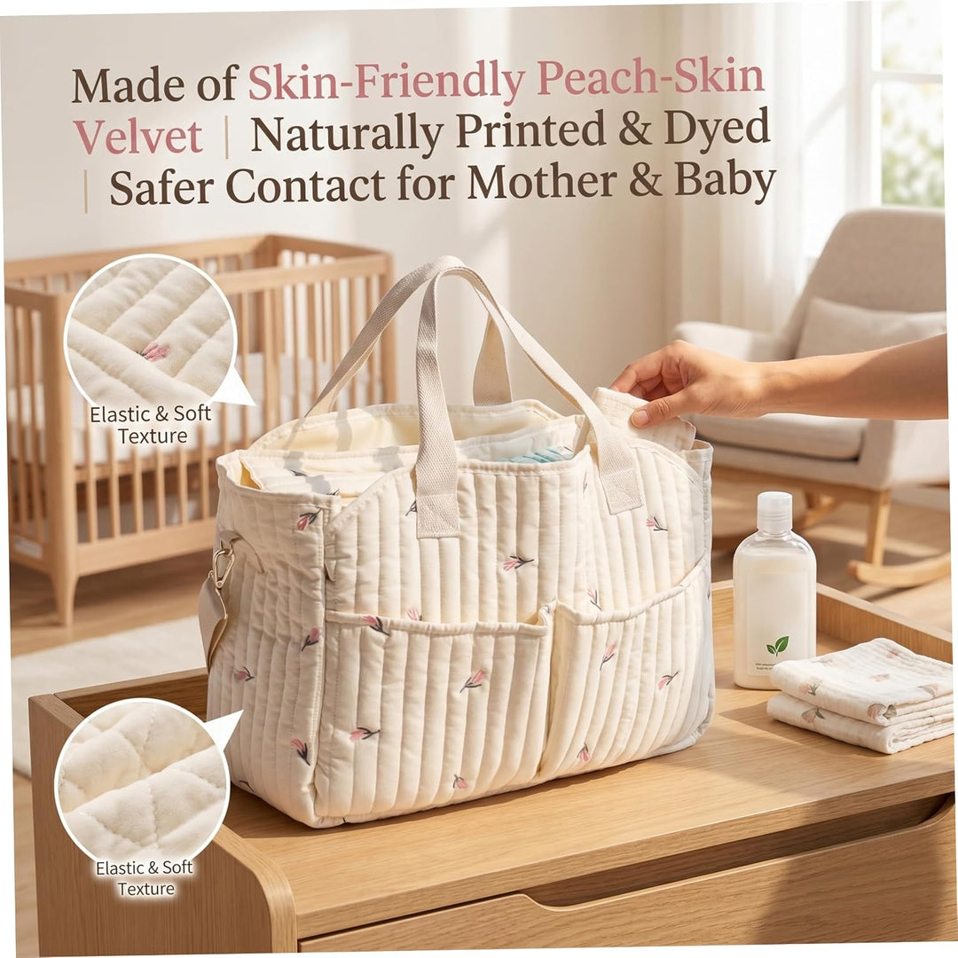 Gesteppte Babytasche, grosse Wickeltasche für unterwegs, vielseitige Schultertasche, 42 x 28 x 16 cm