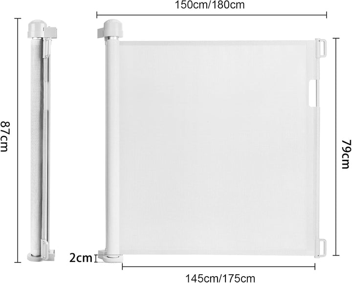 Baby Türschutzgitter Rollo Ausziehbar 0-150cm, Weiss Treppenschutzrollo Treppenschutzgitter für Baby