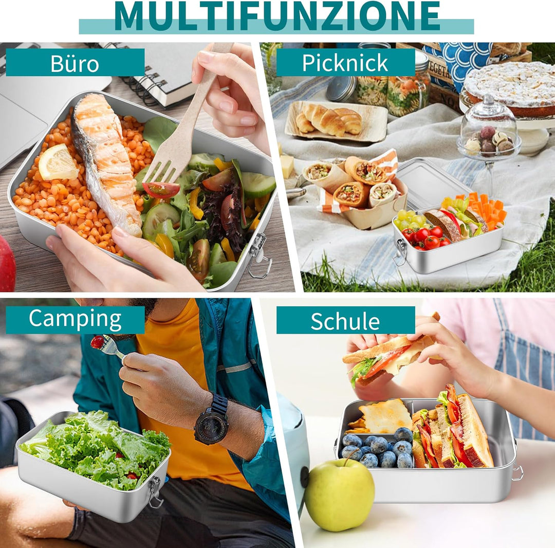 HaWare Brotdose mit Fächern, 2400ml Edelstahl Bento Box Lunchbox für Kinder & Erwachsene, Auslaufsic