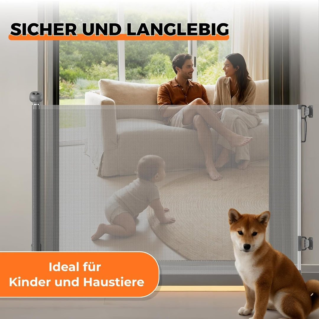 Allyson Treppenschutzgitter ausziehbar bis 140 cm, 86 cm hoch, Baby- und Haustier-Schutzgitter, Gerä