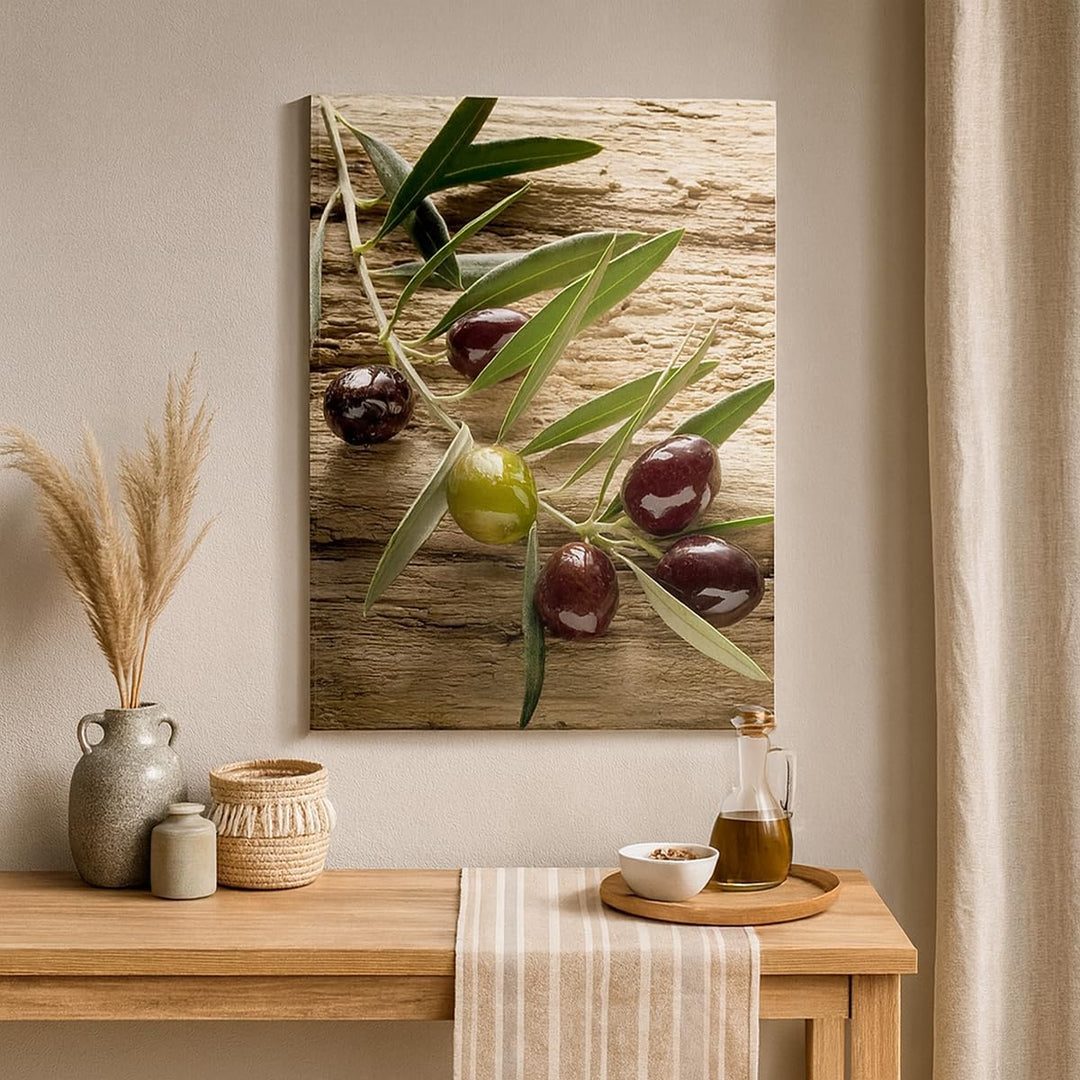 Bilder auf Leinwand 55x100cm Leinwandbild mit Rahmen Oliv italien aroma diät Gross Wanddeko Bild Sch
