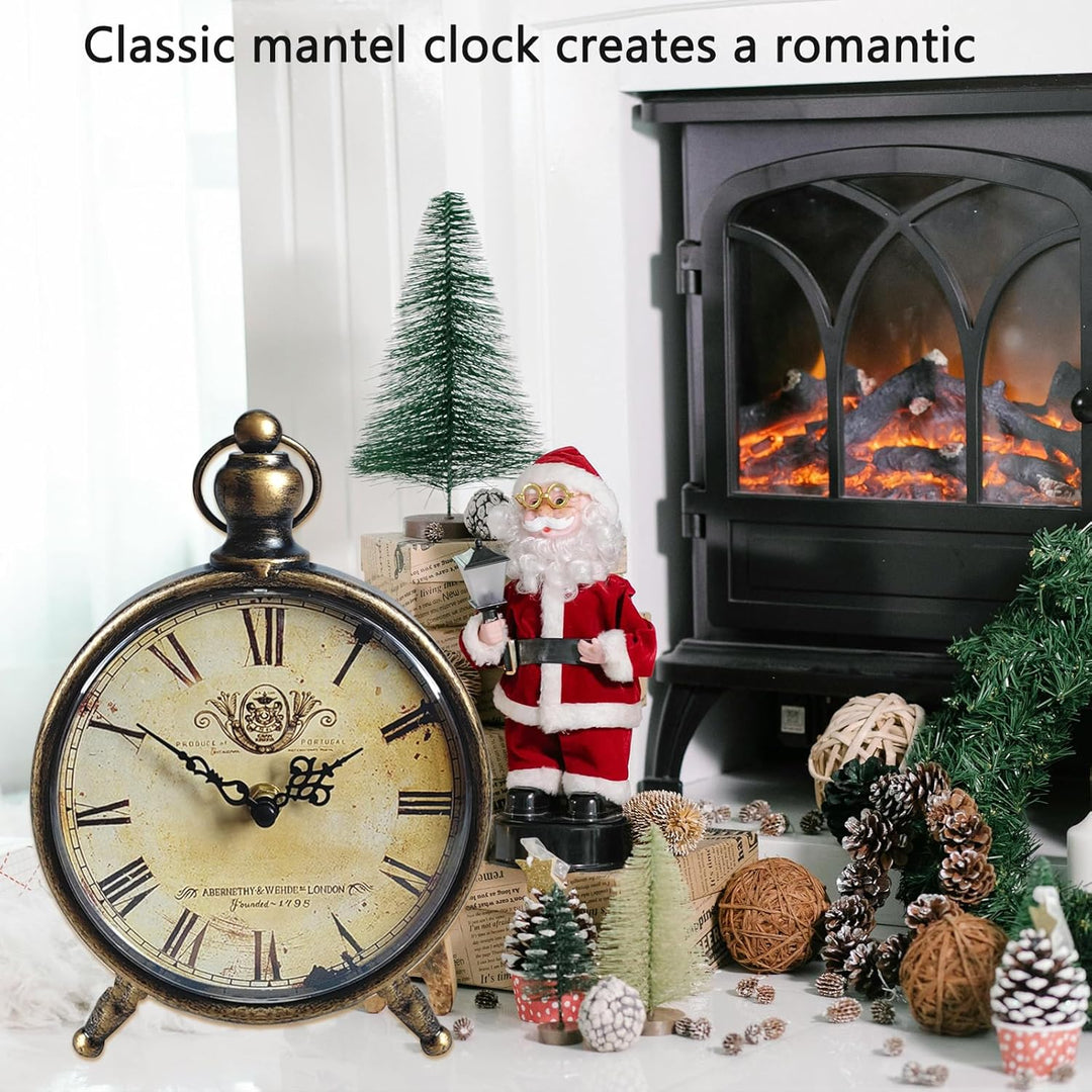 HZDHCLH Retro Silent Roman Tischuhr für Wohnzimmer Schlafzimmer Büro Kunst-Schreibtischuhr（Kupfersch