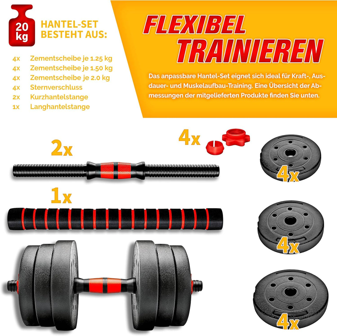 RE:SPORT 2 in 1 Hanteln Set 15-30kg | Hantelset verstellbar | Kurzhantel &amp; Langhantel | Sternverschl