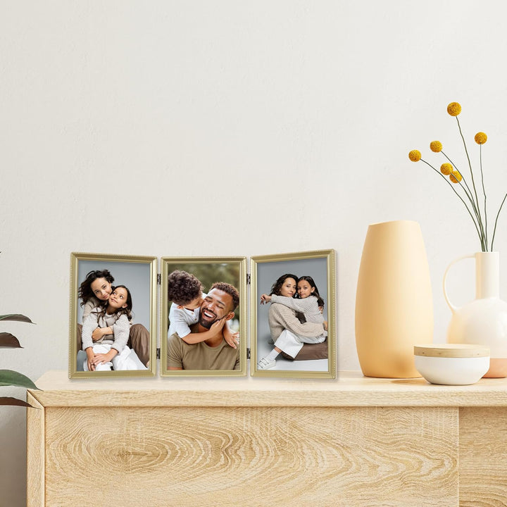 Lawrence Frames Dreifach-Bilderrahmen mit Scharnier, Messing, 12,7 x 17,8 cm, mit Perlenrand Goldfar