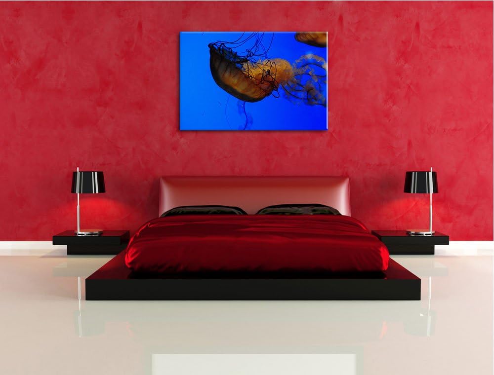 Pixxprint anmutige Qualle im Wasser auf Leinwand, XXL riesige Bilder fertig gerahmt mit Keilrahmen,