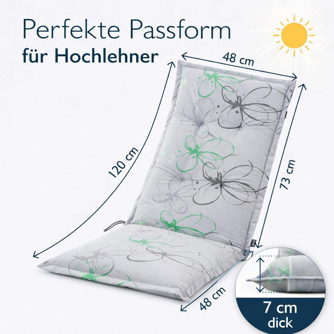 BURI 2X Auflagen Set Hochlehner für Gartenstühle 120x48x6cm Sesselauflagen Polster UV Lichtecht - Ga