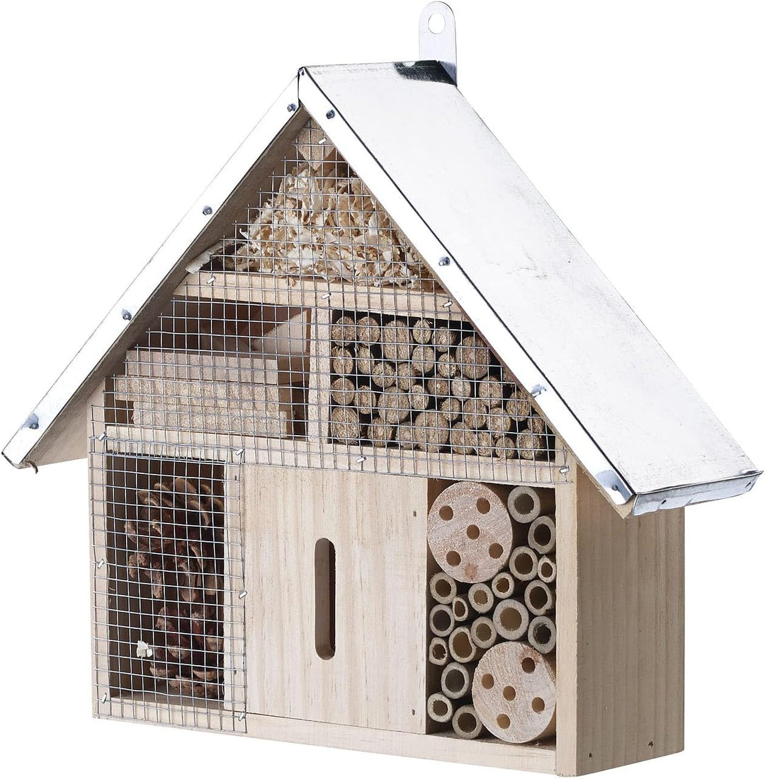 Royal Gardineer Profi-Insektenhotel: Insektenhotel Maja aus Naturholz, vormontiert, Metalldach (Lern
