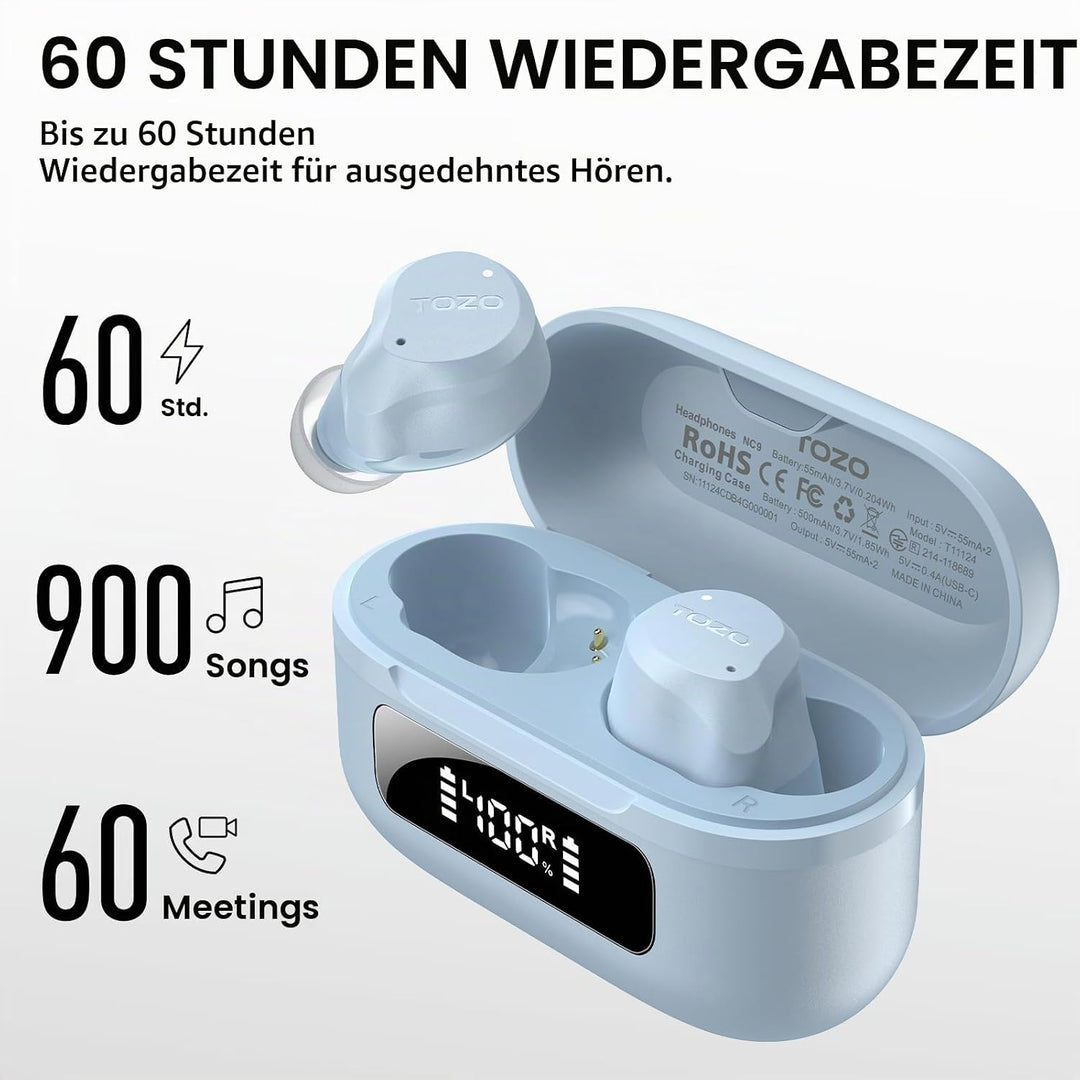 TOZO NC9 In Ear Kopfhörer Kabellos Bluetooth 5.3 mit Hybrid Active Noise Cancelling, 6 Mikrofone für