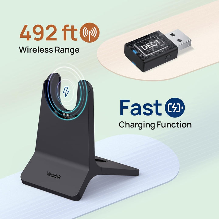 Yealink WH64 Hybrid DECT & Bluetooth Wireless Headset mit 3 Mikrofonen für die Arbeit mit Ladestände
