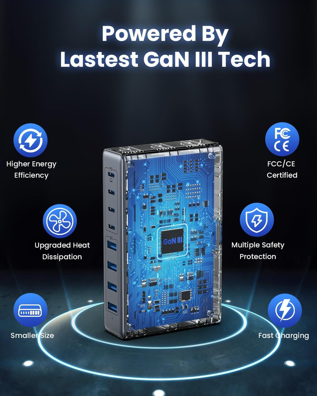 200W USB C Ladegerät Mehrfach, 8-in-1 GaN III USB C Netzteil Schnellladegerät mit QC4.0 USB-A, PPS P