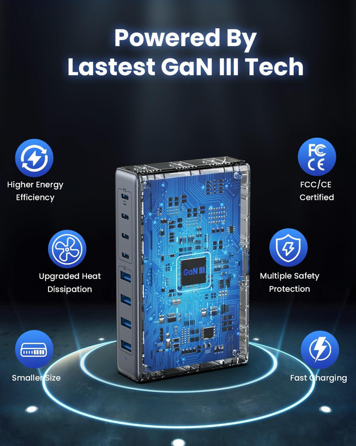 200W USB C Ladegerät Mehrfach, 8-in-1 GaN III USB C Netzteil Schnellladegerät mit QC4.0 USB-A, PPS P