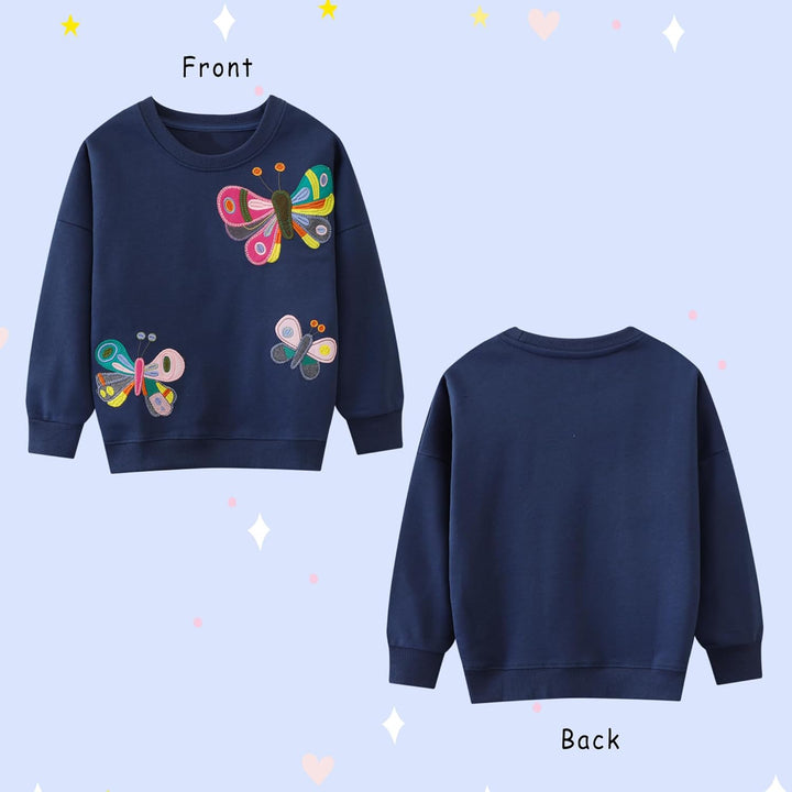 Sweatshirt für Mädchen Kinder Strickpullover mit Glitzer Pailletten Stickerei Langarmshirt Baumwolle
