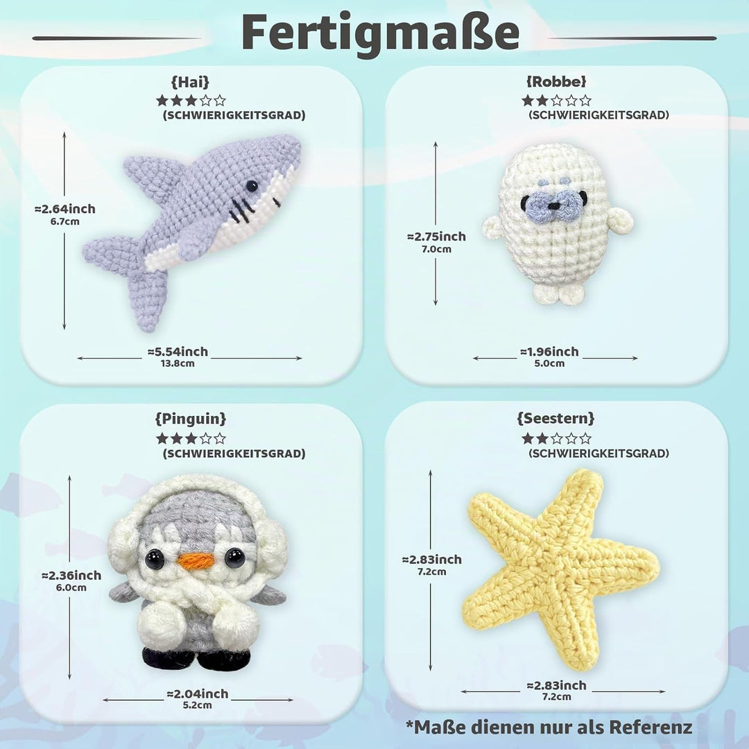 YAMAXIN Häkelset für Anfänger – Ocean Animal Amigurumi DIY Garn Kit mit Schritt-für-Schritt-Anleitun