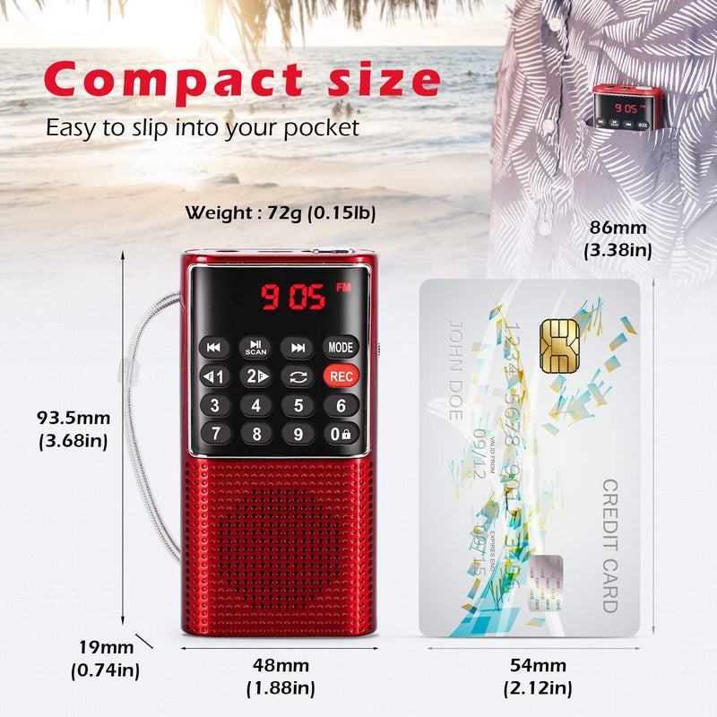 PRUNUS J-328 Taschenradio FM/UKW, Digital Radio Klein mit Rekorder, Kofferradio Mini Radio mit Akku