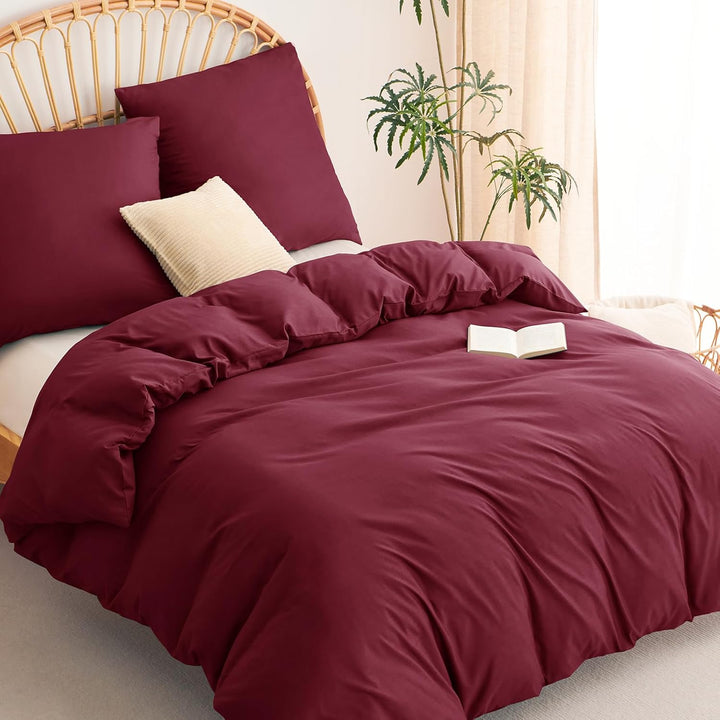 WAVVE Bettwäsche 200x200 3 teilig Weinrot Rot - Bettbezug 200 x 200 Set mit Kissenbezüge 80x80 cm, B