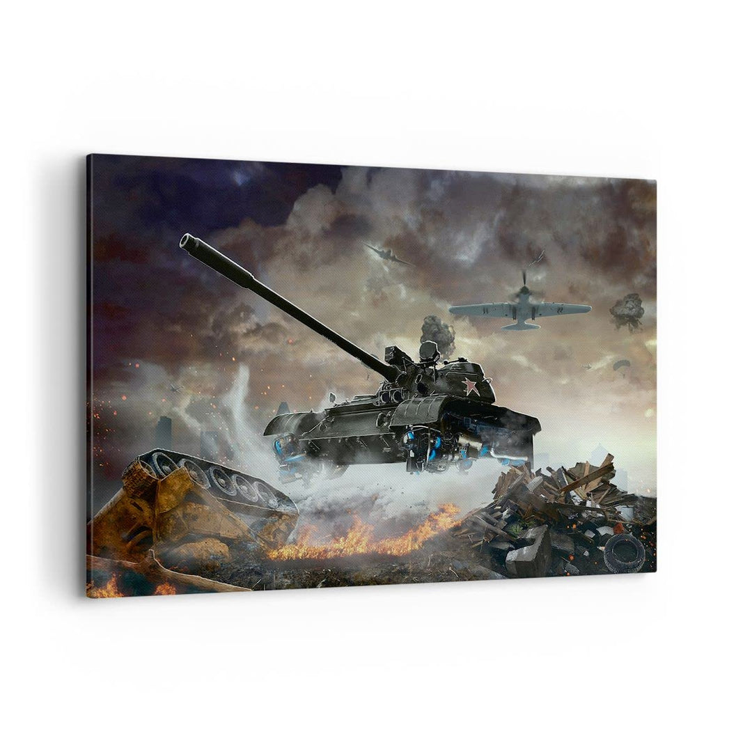 Bilder auf Leinwand 100x70cm Leinwandbild Krieg Panzer Airplain Schlacht Gross Wanddeko Bild Schlafz
