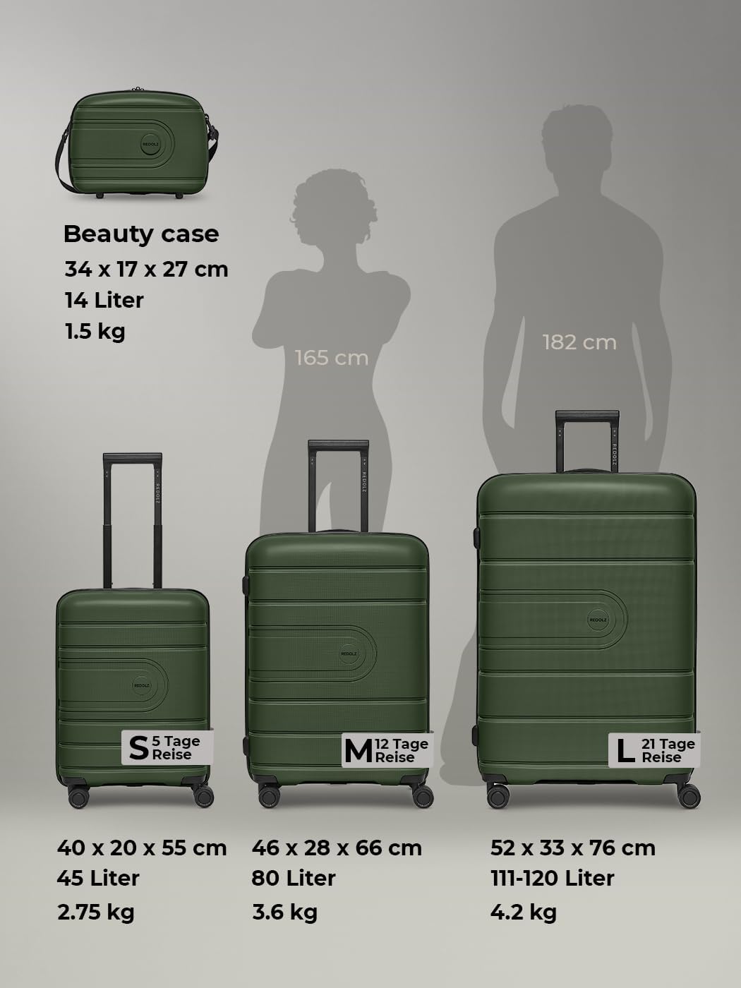 REDOLZ Hartschalen Kabinen-Koffer | Kleiner Trolley 40 x 20 x 55 cm mit Dehnfalte aus hochwertigem,