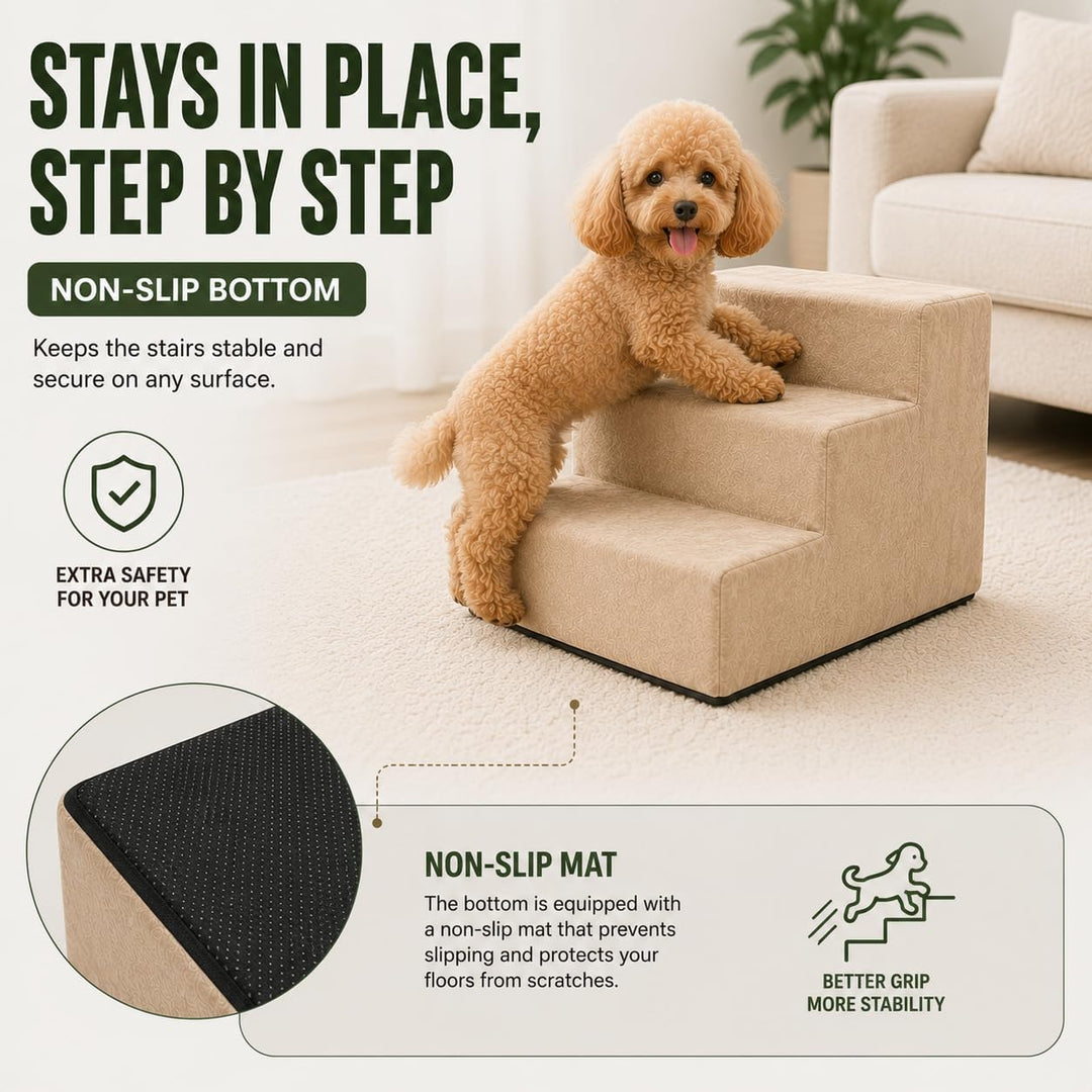Muralo Hundetreppe 3 Stufen für Kleine Hunde, Katzen, Velvet - Dunkelblau | Haustiertreppe 30 cm, ru
