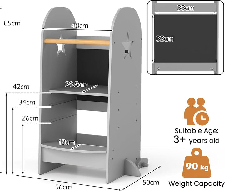 LIFEZEAL 2 in 1 Montessori Lernturm, Learning Tower mit Tafel, Küchenhelfer Kinder mit 3-stufig Vers