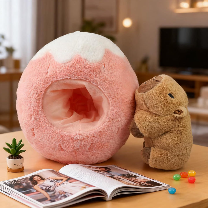 Capybara Kuscheltier Erdbeere Gross 30 CM Capybara Plüschtier Plushie 2 In 1 Süsses Wasserschwein Ku