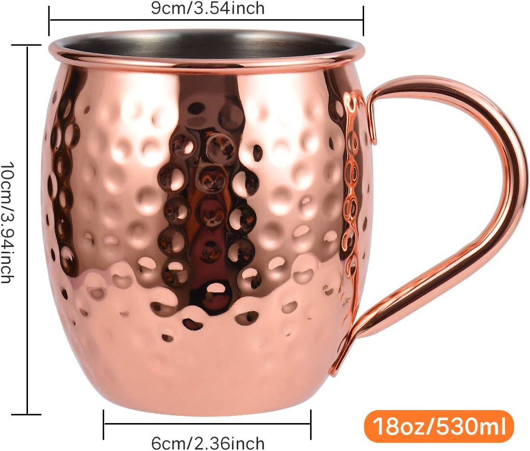 Eligara Moscow Mule Becher Kupferbecher Gehämmert und Handgefertigt Kupfertassen mit 4 Gläsern, 4 Un