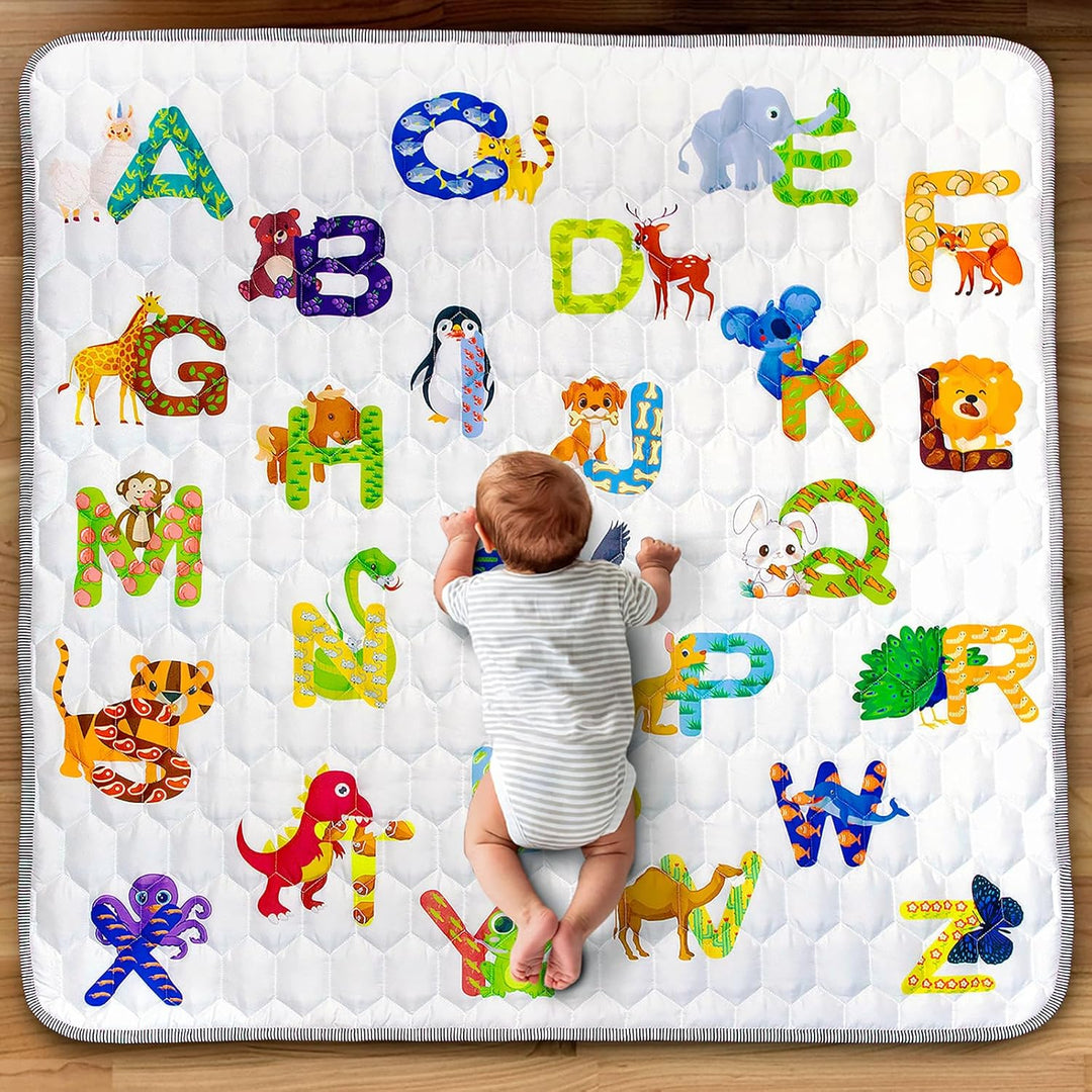 Krabbelteppich für Baby, Rutschfeste Baby Spielmatte Schadstofffrei 127x127cm, Baumwolle Tier Krabbe