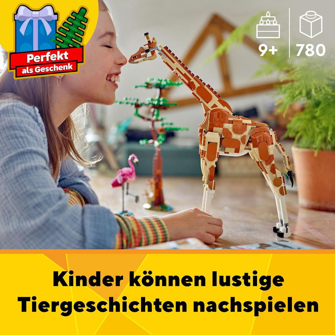 LEGO Creator 3in1 Tiersafari, Kreativ-Set mit Tierfiguren, 3 Baumöglichkeiten: Spielzeug-Giraffe, Ga