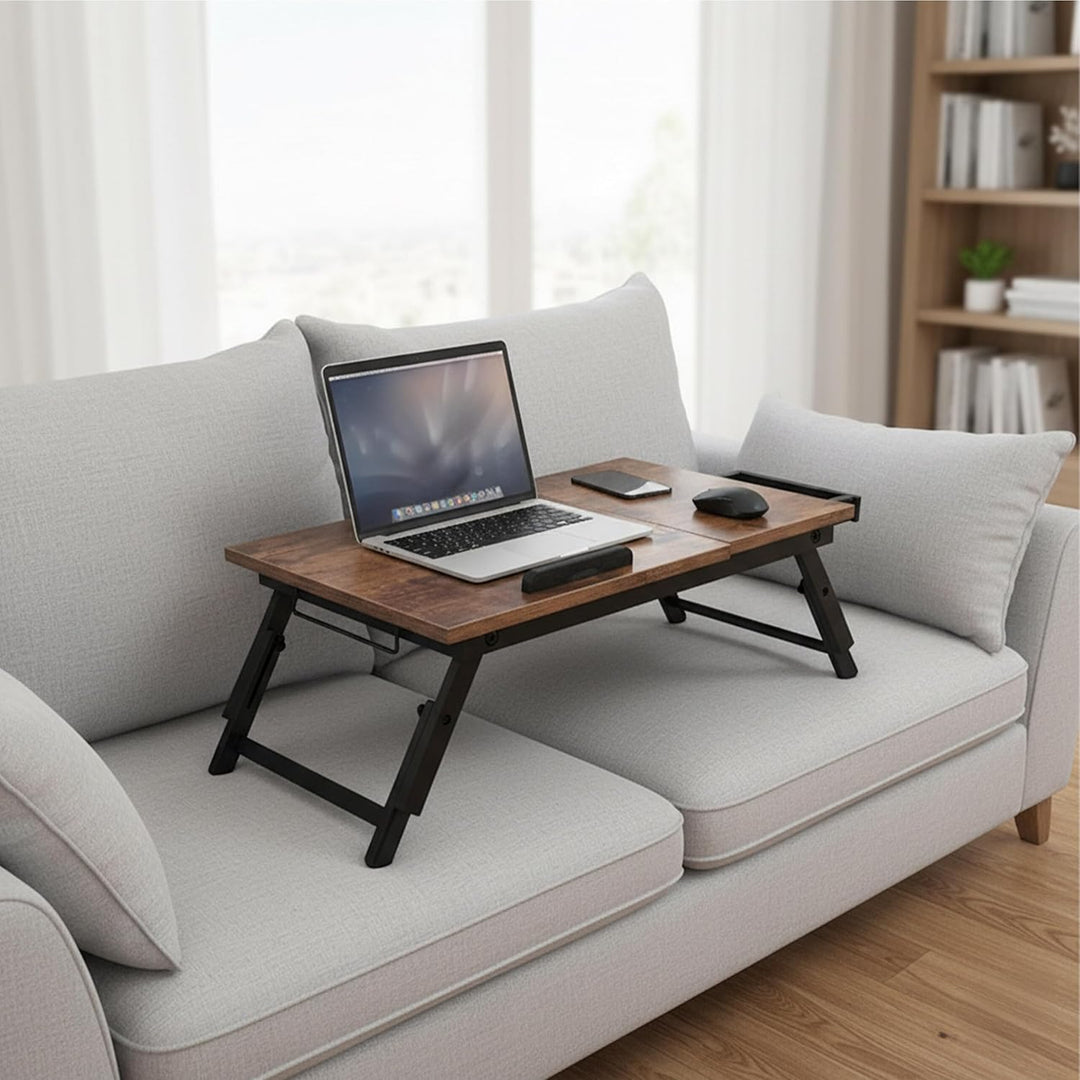 Relaxdays Laptoptisch für Bett & Couch, klappbarer Betttisch, Bambus, höhenverstellbar, Betttablett,