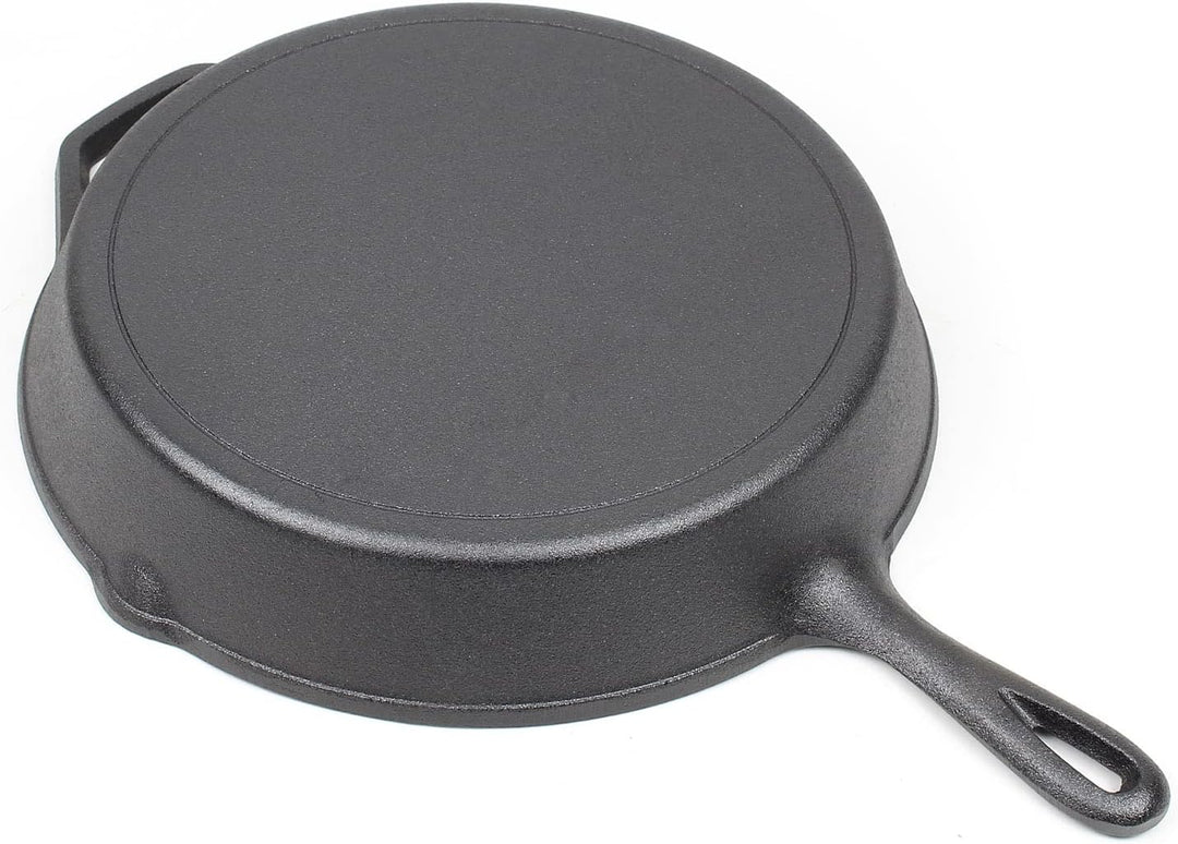 Wiltec Bratpfanne aus Gusseisen Ø30cm, Feuerpfanne mit Griff und Ausgiesser, Grillpfanne Ø 300 x 55