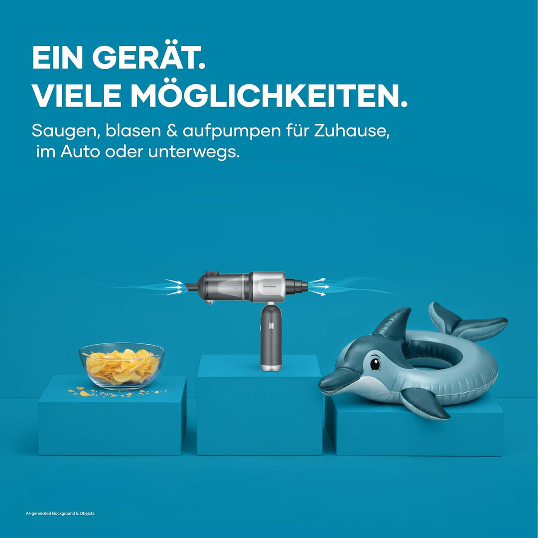 Severin 3-in-1 Akku-Handstaubsauger, Luftbläser & Aufpumper, Staubgebläse, für Luftmatratzen, Auto,