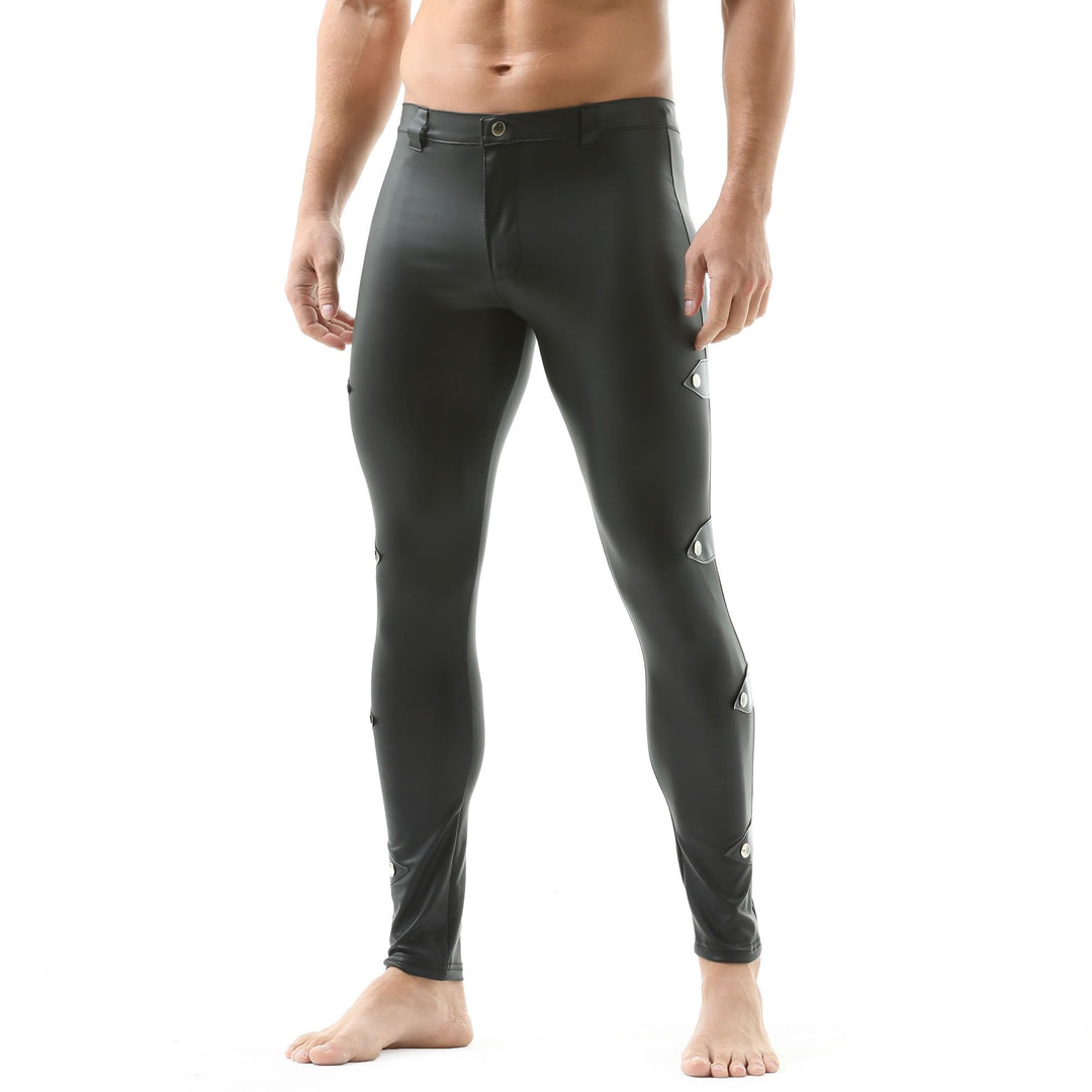 QiaTi Männer Faux Leder Hosen Leggings Reissverschluss Strumpfhose Lackiertes Leder Schwarze Hosen e