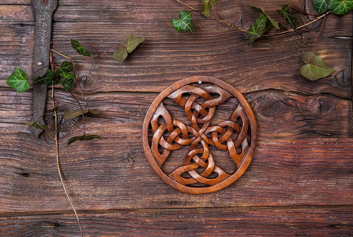 Windalf Keltenkunst Holz Wanddeko KELTISCHES KREUZ Ø 19 cm Wandrelief aus keltischen Unendlichkeitsk