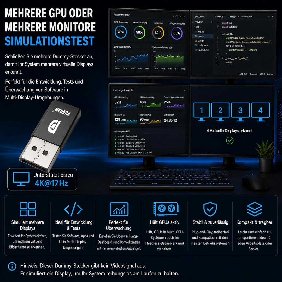 DP Dummy Plug Headless Ghost Display Emulator Premium Aluminum PC（Fit Headless-1920x1080 New 4RD@60H