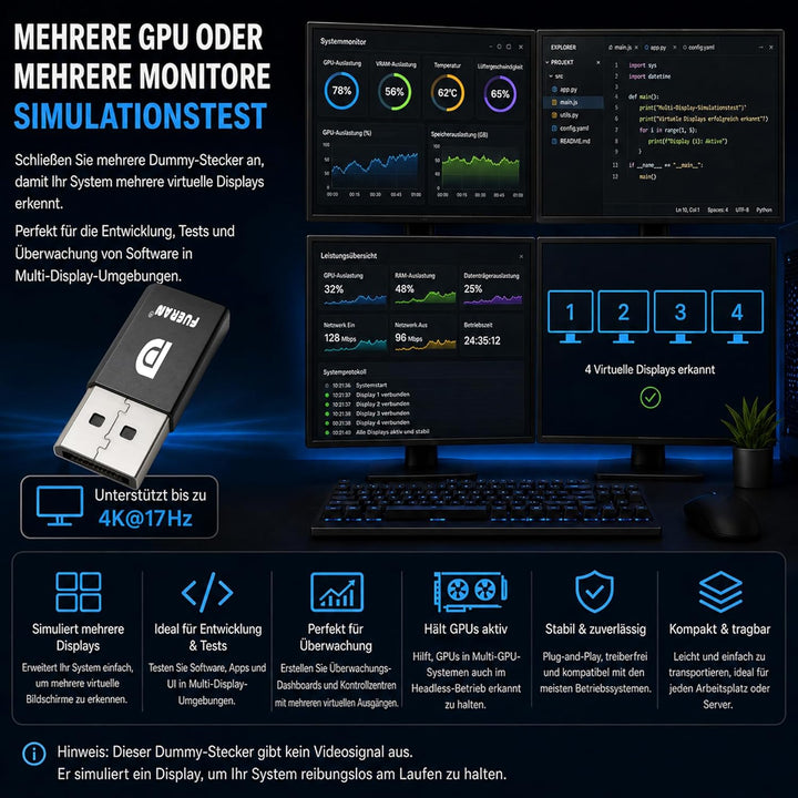 DP Dummy Plug Headless Ghost Display Emulator Premium Aluminum PC（Fit Headless-1920x1080 New 4RD@60H