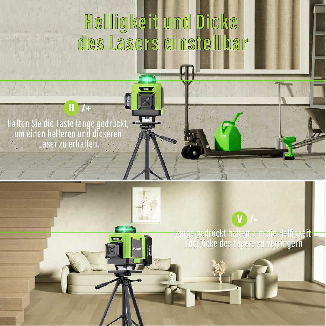 Kreuzlinienlaser, FELLAT 4x360° kreuzlinienlaser grün, Kreuzlinienlaser Selbstnivellierend Linienlas