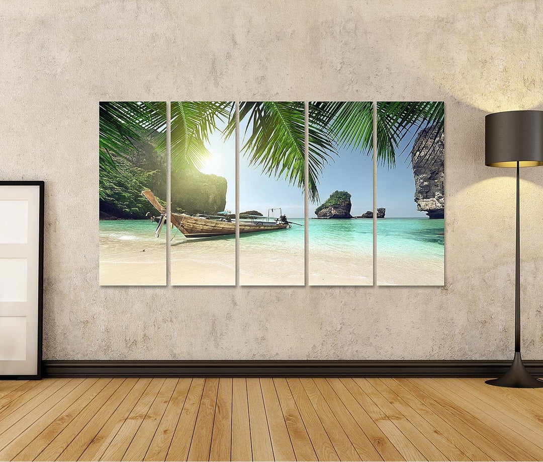 islandburner Bild auf Leinwand Fischer Long Tail Boot Phi Phi Insel Thailand Bilder Wandbilder Poste