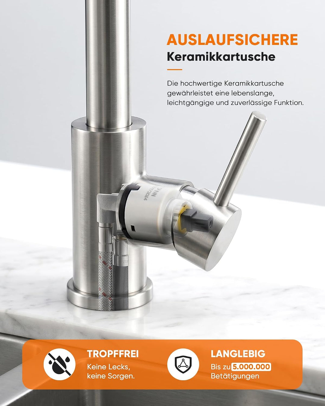 Ibergrif Wasserhahn Küche Ausziehbar Mischbatterie-Küchenarmatur Edelstahl 360° Schwenkbar, Amatur K