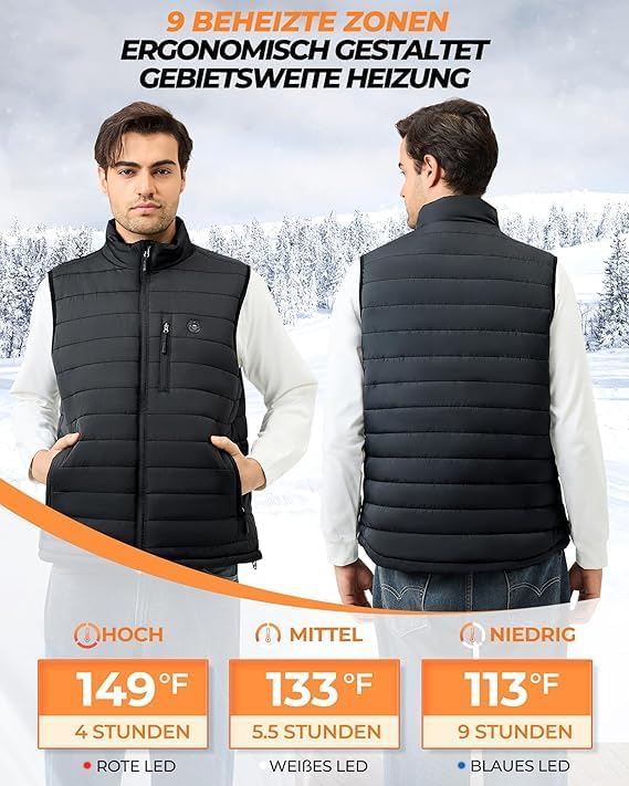 GOTOBI Heizweste Herren Mit 16000mAh 7,4V Powerbank - 9 Heizzonen Beheizbare Weste,Beheizte Westemit