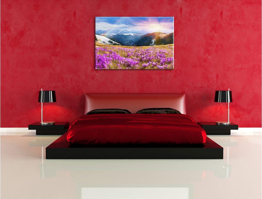 Pixxprint Berglandschaft Regenbogen als Leinwandbild/Grösse: 100x70 cm/Wandbild/Kunstdruck/fertig be