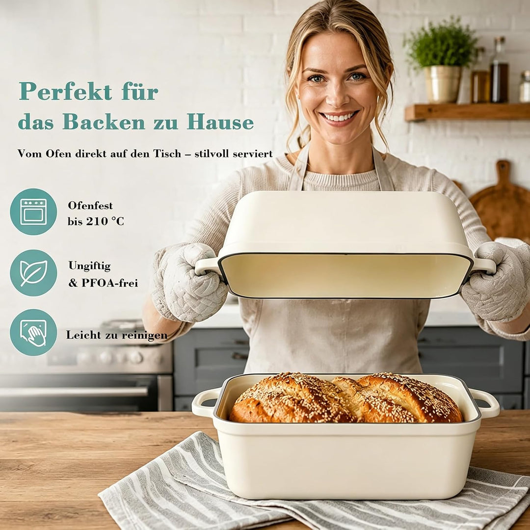 Illidan 5.68 L Gusseisen Brotbackform,Brotbacktopf mit Deckel,Gusseisen Topf Brot Backen,Brotformen