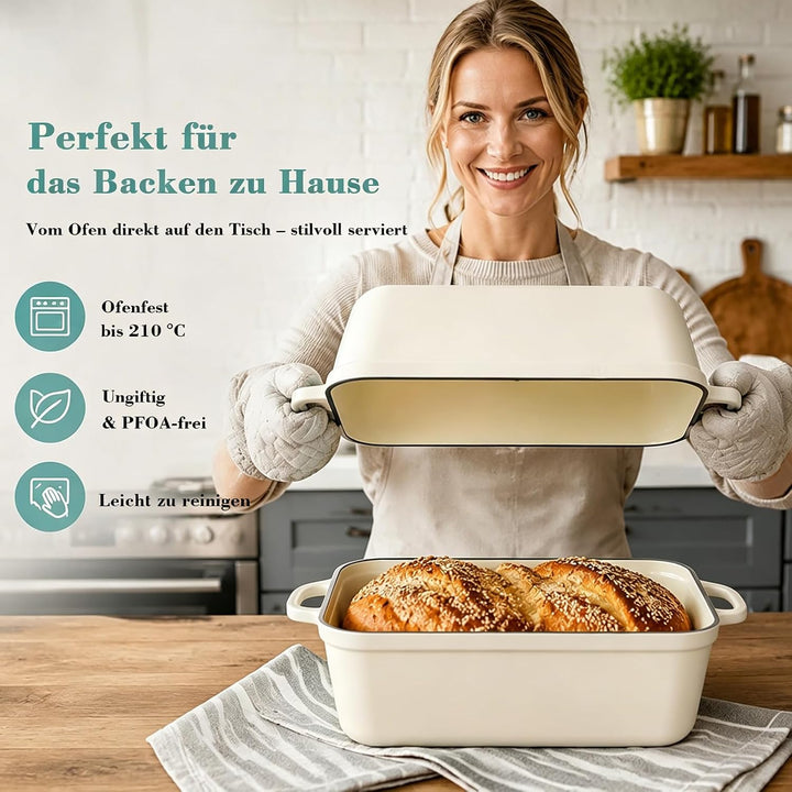 Illidan 5.68 L Gusseisen Brotbackform,Brotbacktopf mit Deckel,Gusseisen Topf Brot Backen,Brotformen
