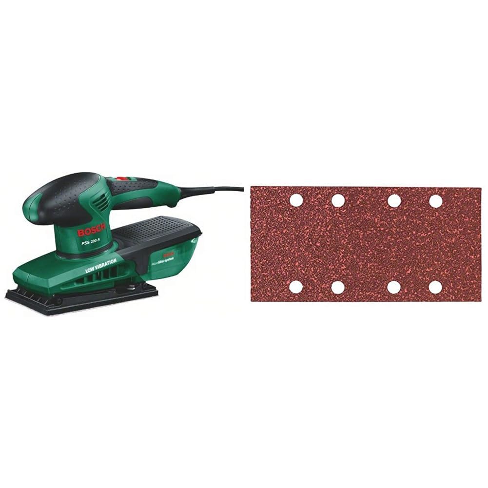 Bosch Schwingschleifer PSS 200 A (200 Watt, im Koffer) + 10x Schleifblatt (verschiedene Materialien,