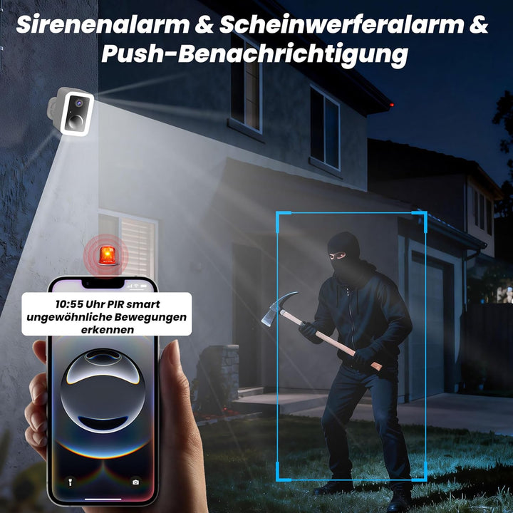 Funstorm 2K Überwachungskamera Aussen with 64G SD, Nachtsicht, 5G/2.4G WiFi | Kamera Überwachung Aus