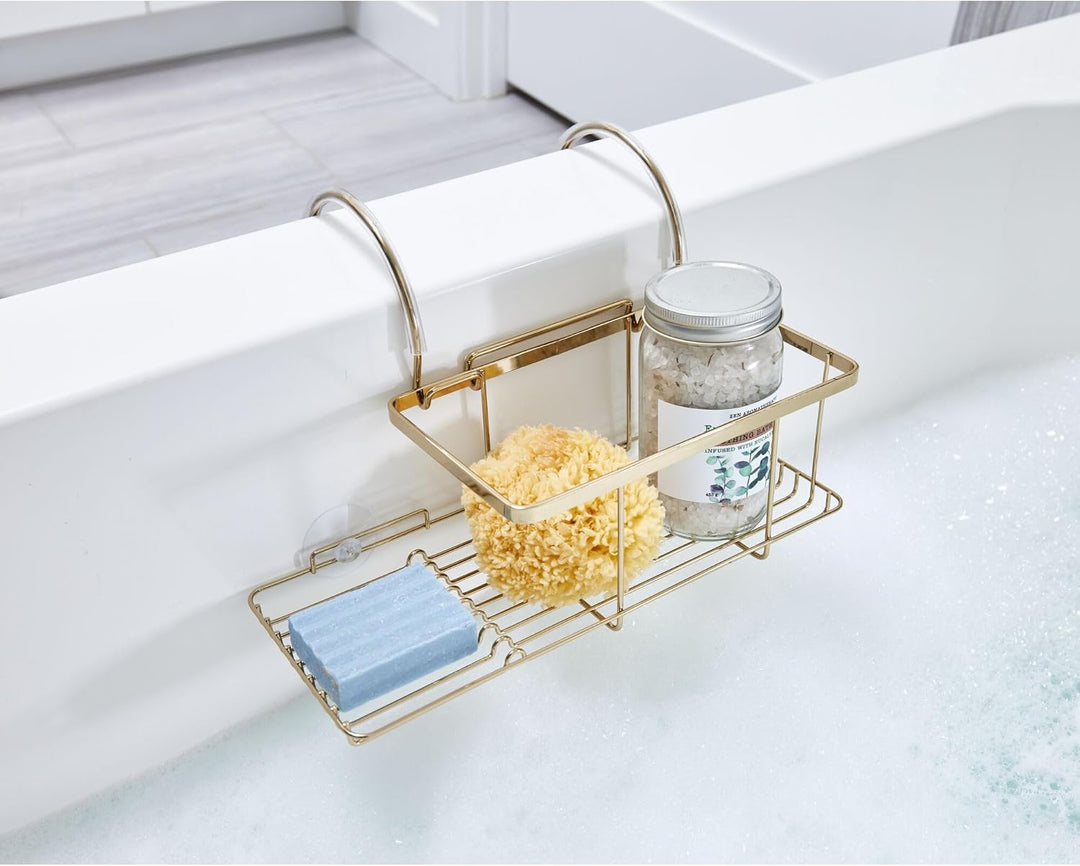 iDesign Badewannenablage, kleine Badablage zum Einhängen über der Wanne aus Metall, Badewannenregal