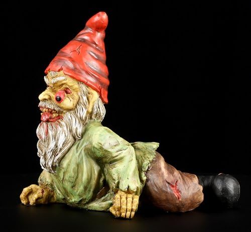 Kriechender Zombie Gartenzwerg in grünem Hemd - Deko Figur